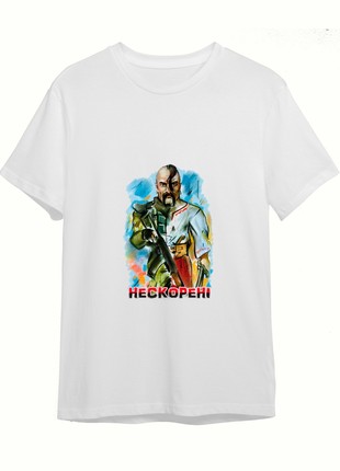 White T-shirt with Ukrainian patriotic print Unconquered2 photo