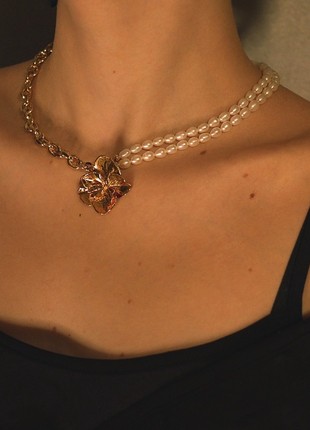 Necklace with Real pearl and Hydrangea flower2 photo