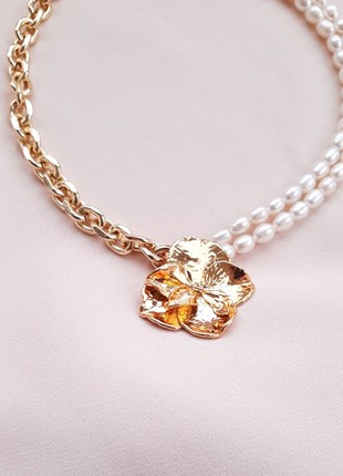 Necklace with Real pearl and Hydrangea flower4 photo