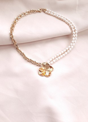 Necklace with Real pearl and Hydrangea flower8 photo