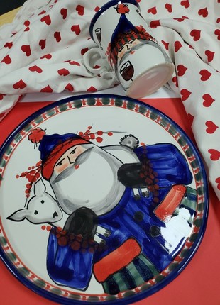 Christmas handmade ceramic mug Santa with a gingerbread man New Year 20234 photo