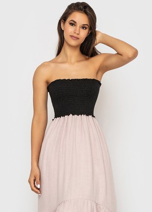 Dusty Rose - Black Linen Spaghetti Strap Midi Sundress2 photo