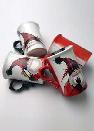 Christmas handmade ceramic mug Santa with champagne new year 20233 photo