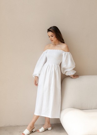 White Linen dress with an elastic bodice5 photo