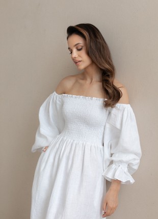 White Linen dress with an elastic bodice6 photo