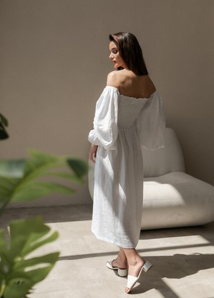White Linen dress with an elastic bodice7 photo