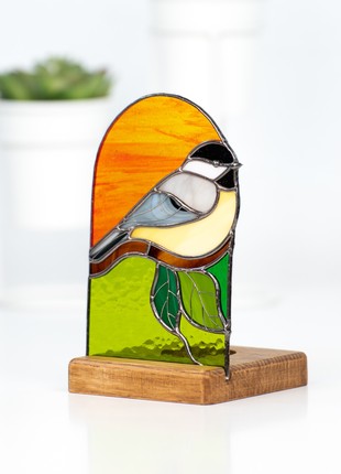 Bird stained glass candle holder