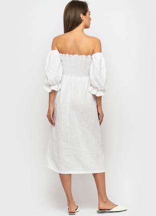 White Linen Smocked off Shoulder Dress for Women6 photo