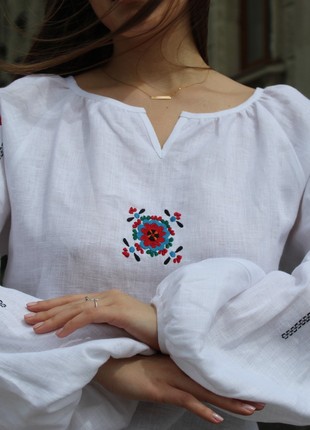 Woman's white linen embroidery Yavorivska3 photo