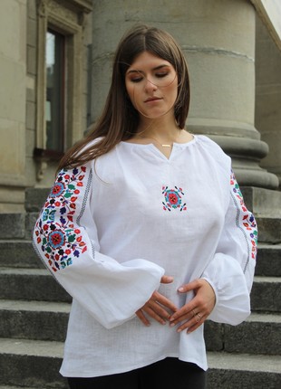 Woman's white linen embroidery Yavorivska1 photo