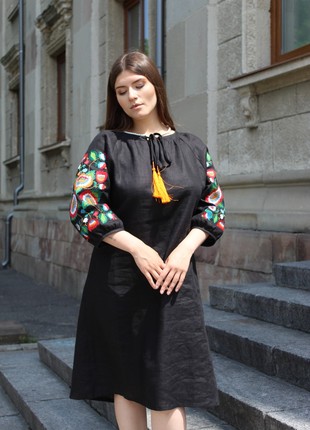Embroidered black linen dress Bolekhivska kvitka