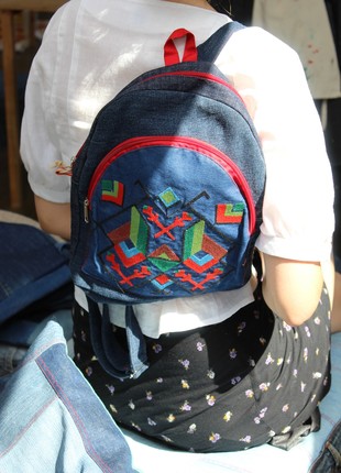 Jeans backpack «with geometric embroidery»