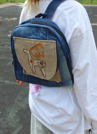 Jeans backpack «with a deer»2 photo