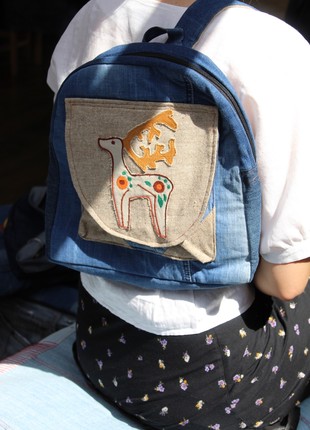 Jeans backpack «with a deer»