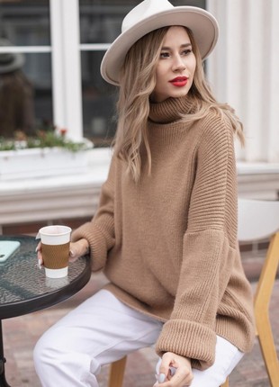 Warm woolen sweater of light brown color2 photo