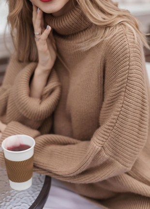 Warm woolen sweater of light brown color3 photo