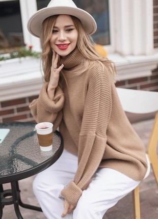 Warm woolen sweater of light brown color4 photo