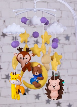 Musical baby mobile with bracket, Baby mobile "Bear on the moon"