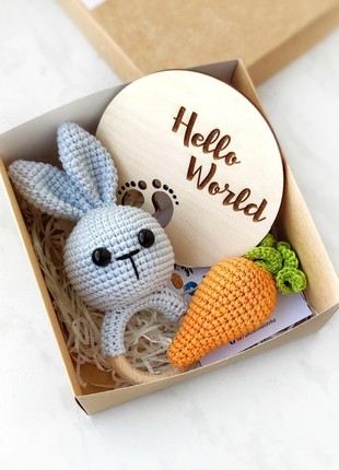 Cute bunny toy set with rattle. Newborn baby gift1 photo