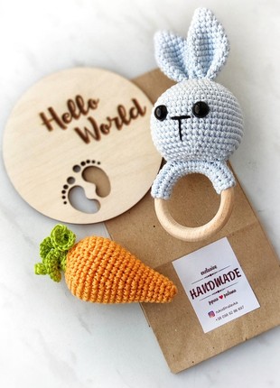 Cute bunny toy set with rattle. Newborn baby gift4 photo