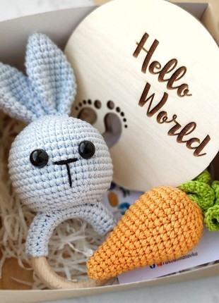 Cute bunny toy set with rattle. Newborn baby gift2 photo