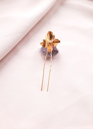 Hair pin with Natural Hydrangea in gold4 photo