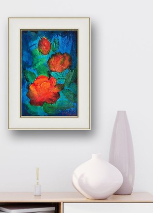 Painting with red roses. Flower painting