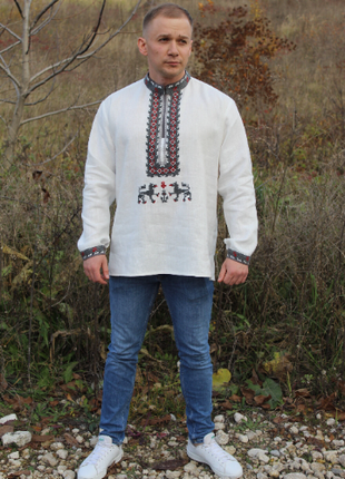 Men's embroidered shirt with wolves "Lvivska"