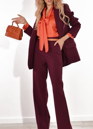 Stylish burgundy trouser suit2 photo