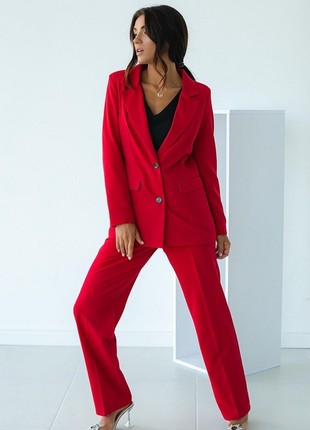 Red classic women's two-piece suit1 photo