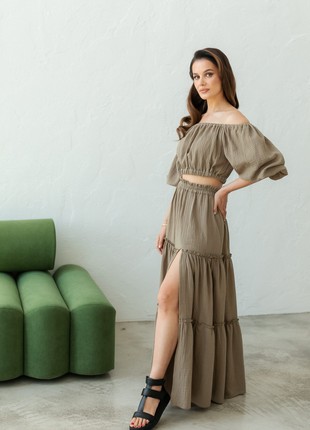 A set of muslin skirt and a top olive5 photo