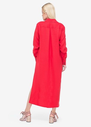 Red Linen Shirt Dress with a Slit3 photo