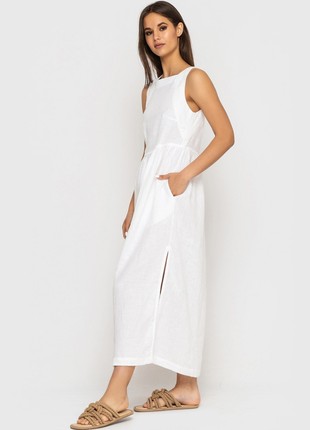 Linen Dress in White Midi2 photo