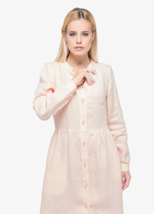 Long Pink Linen Dress With Lace and Buttons3 photo