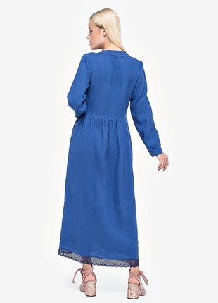 Long Dark blue Dress With Lace and Buttons2 photo
