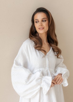 White Linen Dress with Puffy Sleeves2 photo
