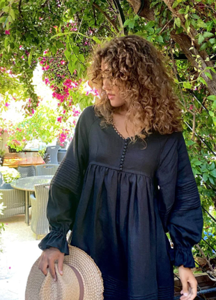 Black Linen Dress with Puffy Sleeves5 photo