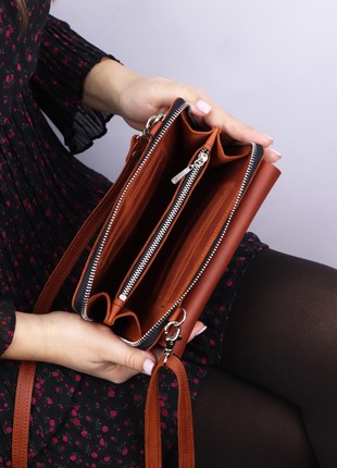 Leather crossbody bag for smartphone/ Womens minimalist crossbody wallet/ Brown leather & Black zipper - 10016 photo