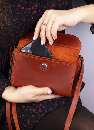 Leather crossbody bag for smartphone/ Womens minimalist crossbody wallet/ Brown leather & Black zipper - 10012 photo