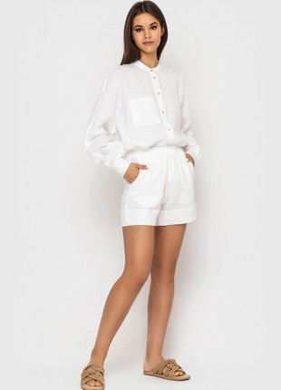 Linen Shorts in White With High Elastic Waist3 photo