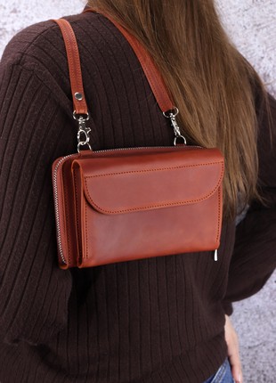 Leather crossbody bag for women/ Clutch with around zipper/ Brown - 10014 photo