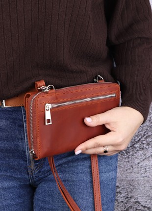 Leather crossbody bag for women/ Clutch with around zipper/ Brown - 10017 photo