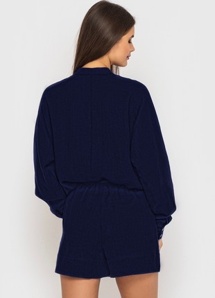 Linen Shorts in Dark Blue With High Elastic Waist2 photo