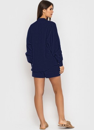 Linen Shorts in Dark Blue With High Elastic Waist3 photo