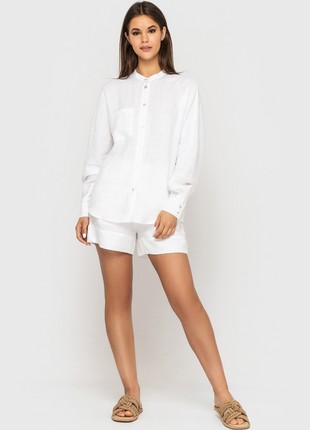 Linen set of oversized shirt and shorts White1 photo
