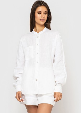 Linen set of oversized shirt and shorts White4 photo