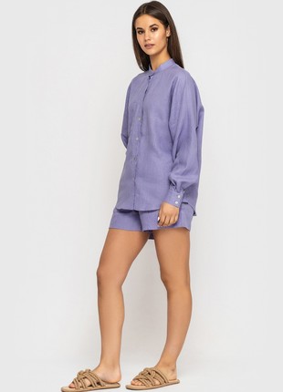 Linen set of oversized shirt and shorts Lavender1 photo