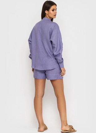 Linen set of oversized shirt and shorts Lavender2 photo