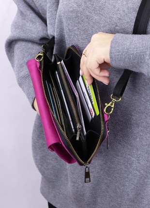 Women's leather shoulder clutch with phone pocket/ crossbody bag for women/ leather long wallet/ Pink & Black - 10018 photo
