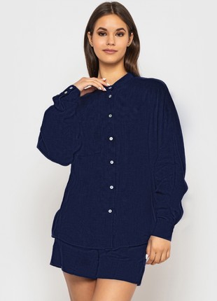 Linen set of oversized shirt and shorts Dark blue5 photo